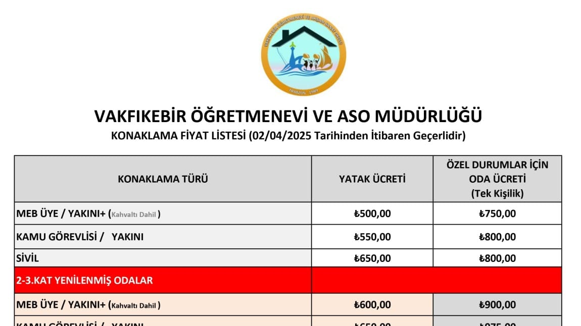 Nisan 2025 Fiyat Listemiz
